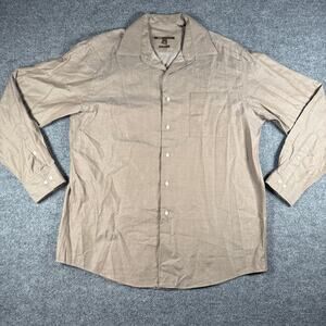 BCBG Attitude Men's Large 16.5 34/35 Long Sleeve Button Brown 100% Cotton Weave